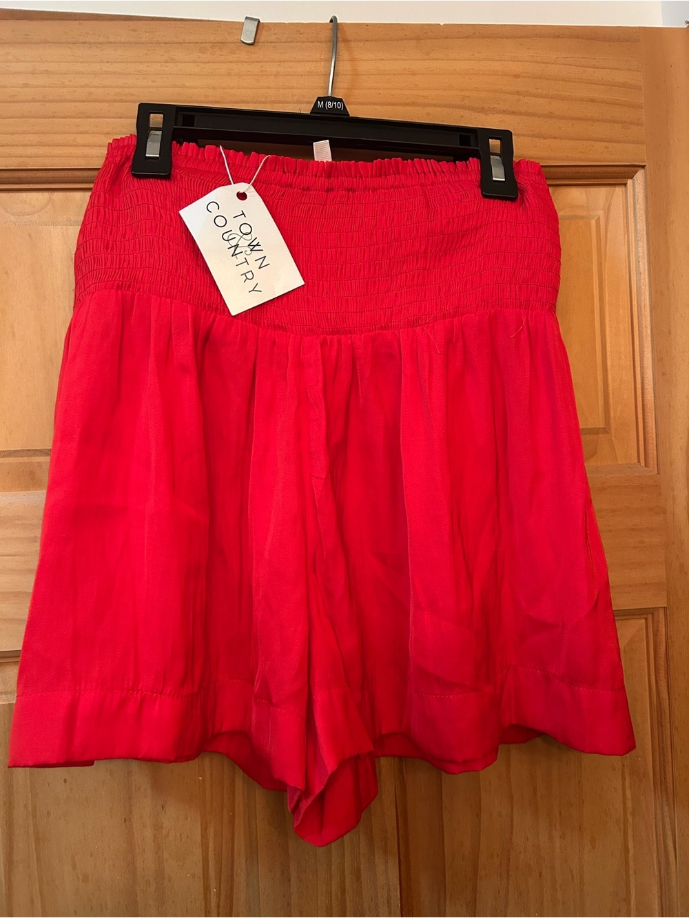 TCEC Red Smocked Waist Flowy Shorts